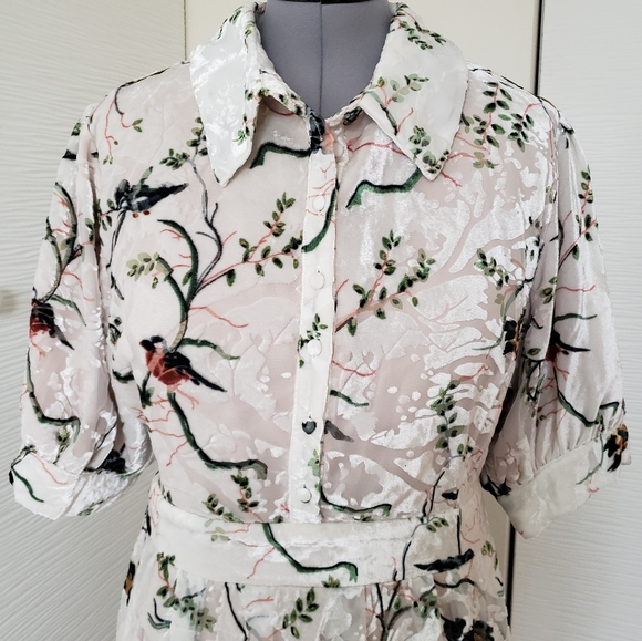 Ivy City Co. Embossed Velvet Burnout Bird Print Delaney Dress Sz.1X - Picture 3 of 7